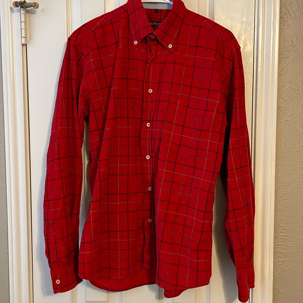 Vintage McNeal red plaid corduroy men’s button down long sleeve medium shirt